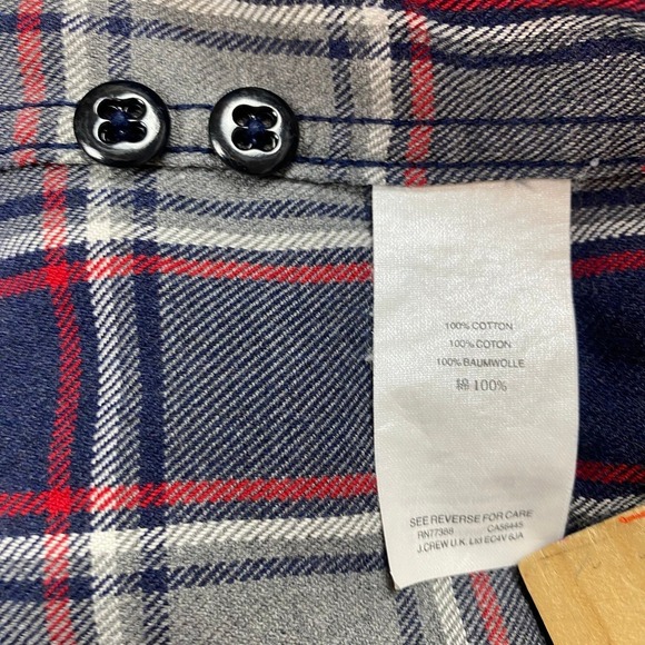 J.Crew Mens Flannel Shirt XL Grey Navy Red Plaid Cotton Button Down Long Sleeve - Picture 10 of 11